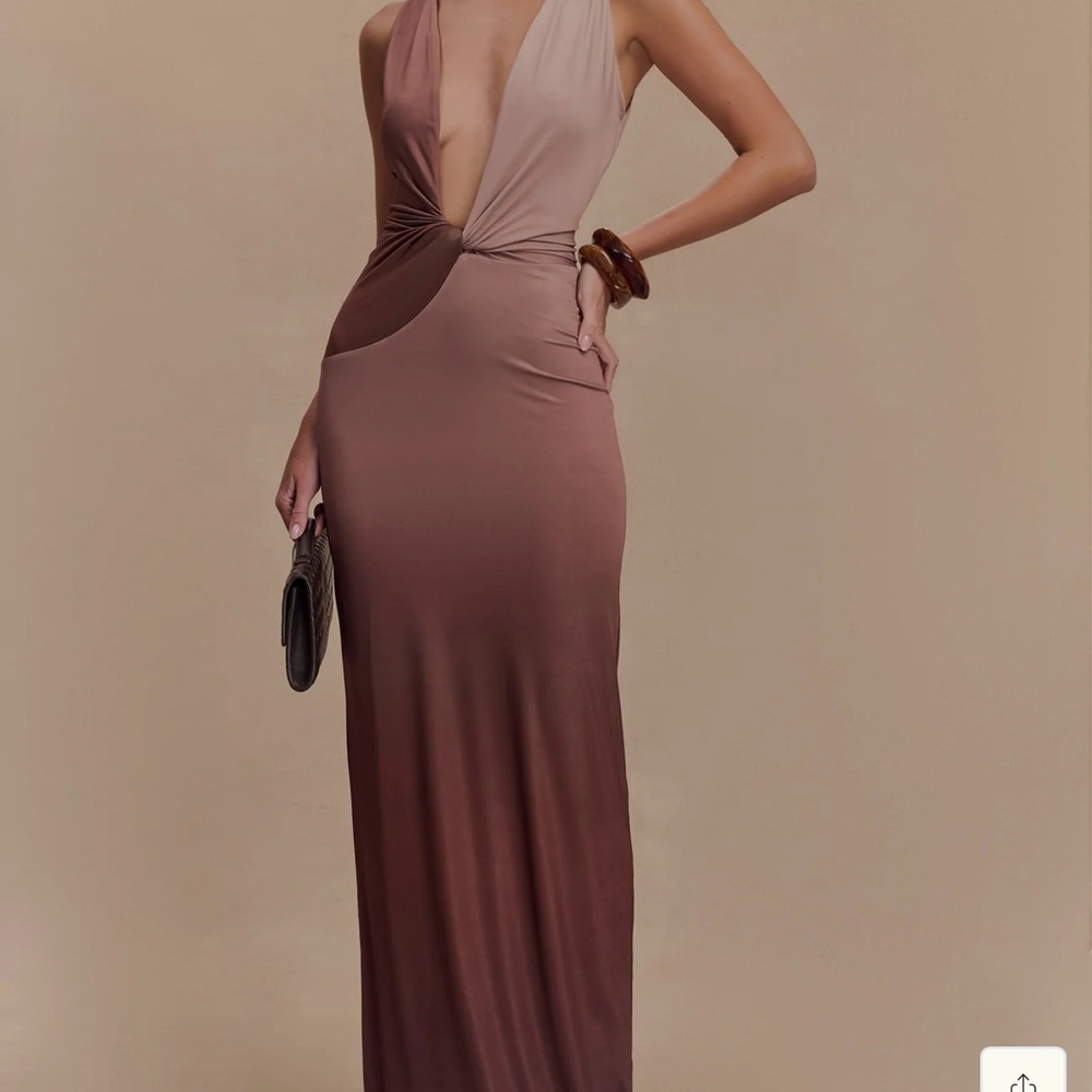 Meshki Pink Plunge Neck Sleeveless Bodycon Gown